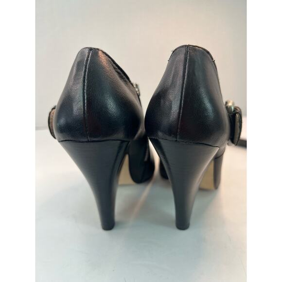 MICHAEL KORS WOMEN'S BLACK LEATHER SIDE ZIP CONE HEEL ANKLE BOOTIES SIZE 7.5 - Picture 5 of 9